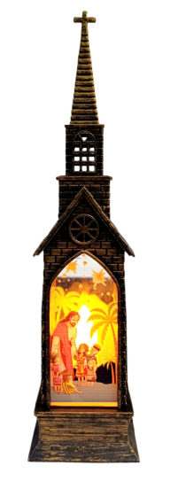ВЕРТЕП Різдв'яний ЛІХТАР Церква ↕22см ↔5,2см↔5,2см Пластик з підсвіткою