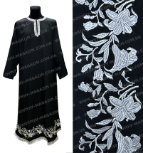 ПІДРИЗНИК   Чорний   р52/д155см   Габардин Вишивка "Лілія"