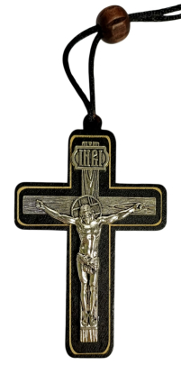 ПОДВЕСКА крест ↕8,2см ↔5,2см   Дерево Металл