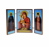 Складень "Почаївська  Б.М" (Іов та  Амфілохій Почаївські) ↕8.5см ↔6см  ДСП Літографія