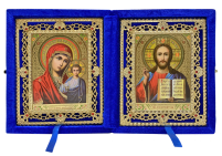 Складень Вседержитель Казанская   ↕25см ↔20см Синий Бархат