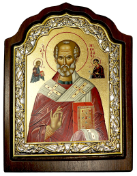 НИКОЛАЙ ЧУДОТВОРЕЦ   ↕22см ↔16.5см Дерево Шелкография Сусальне золото Емаль Греция