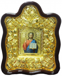 ВСЕДЕРЖИТЕЛЬ   ↕66см ↔51см  Дерево Писана Сусальне золото Емаль Чеканка 