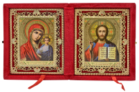 Складень Вседержитель Казанская   ↕25см ↔20см Красный Бархат