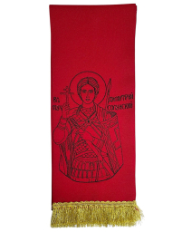 ЗАКЛАДКА для Евангелия "Дмитрий Солунский" Красная 14/140см  Габардин Вышивка