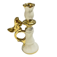 СВІЧНИК Білий Комбінований Пташка на тюльпані  ↕12см