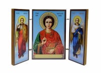 Складень "Пантелеймон" (Арх. Михаїл та Гавриїл) ↕8.5см ↔6см  ДСП Літографія