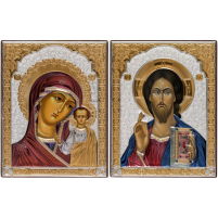 Пара Вседержитель Казанська   ↕23см ↔18см МДФ Сріблення Золочення Шовкографія Італія
