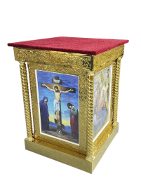 ОБЛАЧЕННЯ НА ПРЕСТІЛ  ↑105см ↔80см ↕80см  Червоний, чеканка, полотно