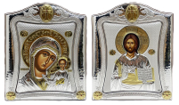 Пара Вседержитель Казанская   ↕25см ↔20см Полиграфия PVD(серебрение)  Греция