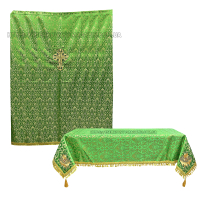 КОМПЛЕКТ: КАПІТАСМА + СКАТЕРТИНА   Зелені  2.25/1.76 м | 1.75/1.75 м Парча