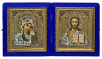 Складень Вседержитель Казанская   ↕23см ↔21см Синий Бархат