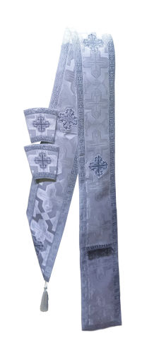 ОРАРЬ  Дияконський  Білий + поручі  ↔17,5см ↕250см   Парча 