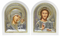 Пара Вседержитель Казанська   ↕24,5см ↔20,5см МДФ Шовкографія PVD(посріблення)  Греція