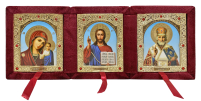 Складень Вседержитель Казанская Николай   15/39см  Бордовый Бархат