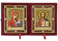 Складень Вседержитель Казанская   ↕25см ↔20см Бордовый Бархат