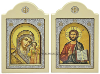 Пара Вседержитель Казанська   ↕25см ↔16см МДФ Поліграфія PVD(посріблення)  Греція