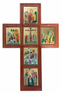 ХРЕСТ-ІКОНОСТАС   ↕32см ↔20см   Дерево Шовкографія Сусальне золото Греція   Е442 