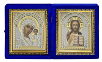 Складень Вседержитель Казанская   ↕24см ↔20см Синий Бархат