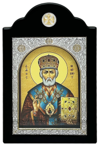 МИКОЛАЙ ЧУДОТВОРЕЦЬ   ↕25см ↔16см МДФ Шовкографія PVD(посріблення) Греція