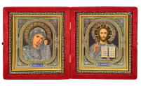 Складень Вседержитель Казанская   ↕23см ↔21см Красный Бархат