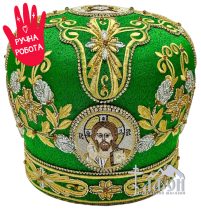 МИТРА   Зеленая   Размер 60   Парча Вышивка Бисер