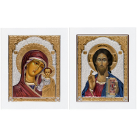 Пара Вседержитель Казанська   ↕15.5см ↔13см МДФ Сріблення Золочення Шовкографія Італія