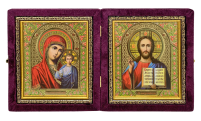 Складень Вседержитель Казанская   ↕23см ↔21см Фиолетовый Бархат