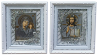 Пара Вседержитель  Казанская   ↕29.5см ↔25см Литография Виноград Серебро