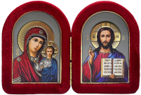 Складень Вседержитель Казанська   ↕10см ↔7,5см Червоний