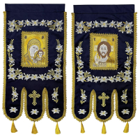 ХОРУГВИ Синій   ↕90см ↔50см Штучний оксамит Вишивка