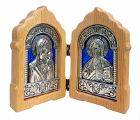 Складень Вседержитель Казанская   ↕12см ↔7,5см   Дерево Метал Емаль