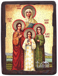 ВЕРА НАДЕЖДА ЛЮБОВЬ и СОФИЯ   ↕17см ↔13см Дерево Литография