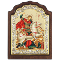 ГЕОРГІЙ ПЕРЕМОЖЕЦЬ   ↕33см ↔25см МДФ Шовкографія Срібло Сусальне золото Греція