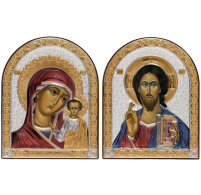 Пара Вседержитель Казанська   ↕23см ↔18см МДФ Сріблення Золочення Шовкографія Італія
