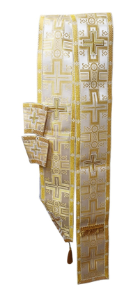 ОРАРЬ  Дияконський  Біле-Золото + поручі  ↔17,5см ↕250см   Парча 