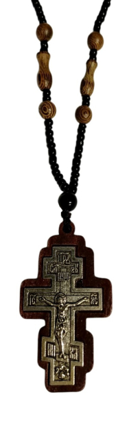 Крестик  НАТЕЛЬНЫЙ    ↕4,7см ↔3см  Бисер Металл Дерево