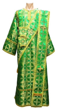 СТИХАРЬ Дьяконский + двойной орарь + поручи   Зеленый 54р/д150см   Парча 