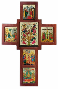 ХРЕСТ-ІКОНОСТАС   ↕34см ↔23см   Дерево Шовкографія Сусальне золото Греція   