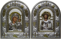 Пара Вседержитель Казанская   ↕18см ↔14см Полиграфия PVD(серебрение) Кожа Греция