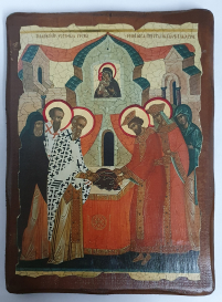 ПОКЛАДЕННЯ ЧЕСНОЇ РИЗИ Прествятої Богородиці   ↕23см ↔17см   Дерево Литография