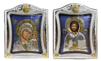 Пара Вседержитель Казанская   ↕18см ↔14см Полиграфия PVD(серебрение) Стекло Греция