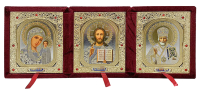 Складень Вседержитель Казанская Николай   15/39см  Бордовый Бархат
