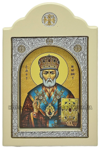 МИКОЛАЙ ЧУДОТВОРЕЦЬ   ↕25см ↔16см МДФ Шовкографія PVD(посріблення) Греція