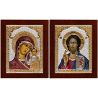 Пара Вседержитель Казанська   ↕28см ↔23см МДФ Сріблення Золочення Шовкографія Італія