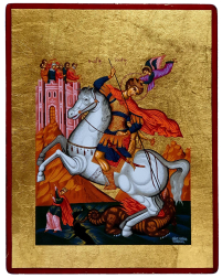 ГЕОРГИЙ ПОБЕДОНОСЕЦ   ↕19см ↔15см Дерево Шелкография Сусальное золото Греция