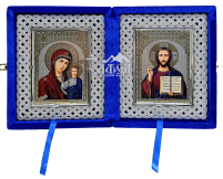 Складень Вседержитель Казанская   ↕26см ↔22см Синий Велюр