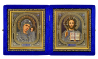 Складень Вседержитель Казанская   ↕23см ↔21см Синий Бархат
