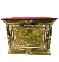 ОБЛАЧЕННЯ НА ПРЕСТІЛ  ↑107см ↔135см ↕135см  Червоний оксамит, литво