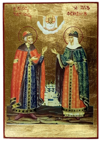 ПЕТР и ФЕВРОНИЯ   ↕20см ↔14см МДФ Сусальное золото Греция